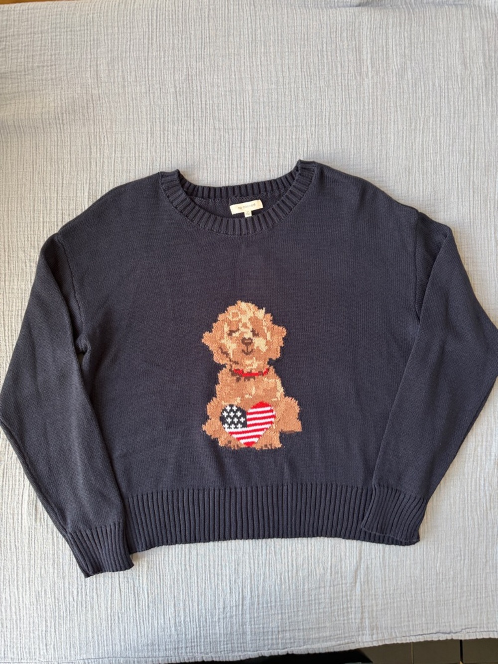 NWT Navy Crewneck Sweater with Dog & Heart Motif